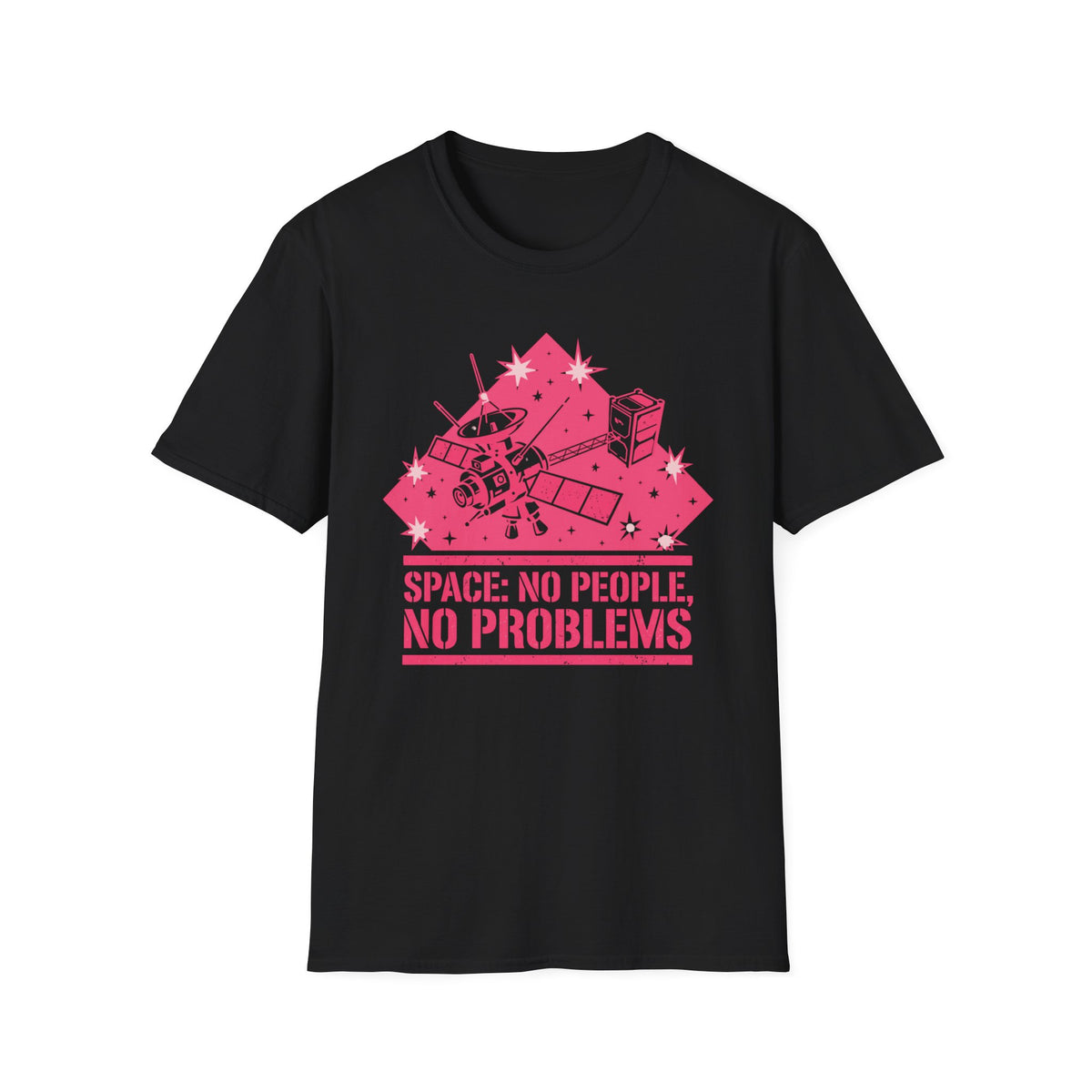 Space T-Shirt — “Space: No People, No Problems” Retro Satellite Graphic