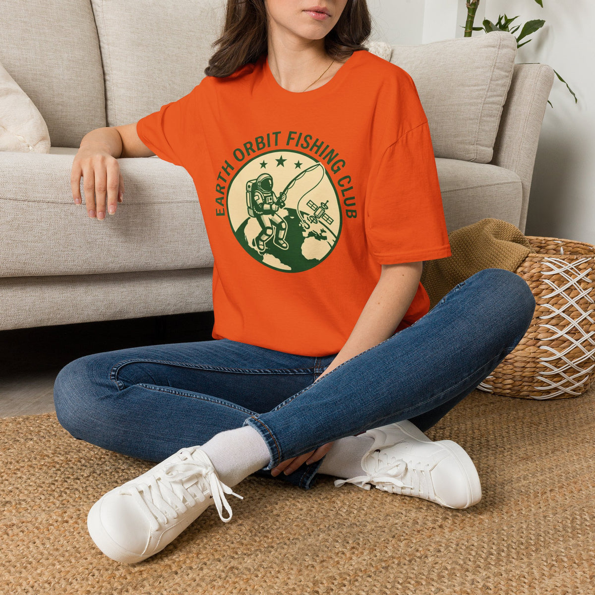 Earth Orbit Fishing Club T-Shirt — Astronaut Fishing Graphic Tee