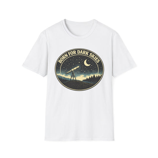 Born for Dark Skies T-Shirt — Vintage Telescope Moon Graphic Tee for Stargazers