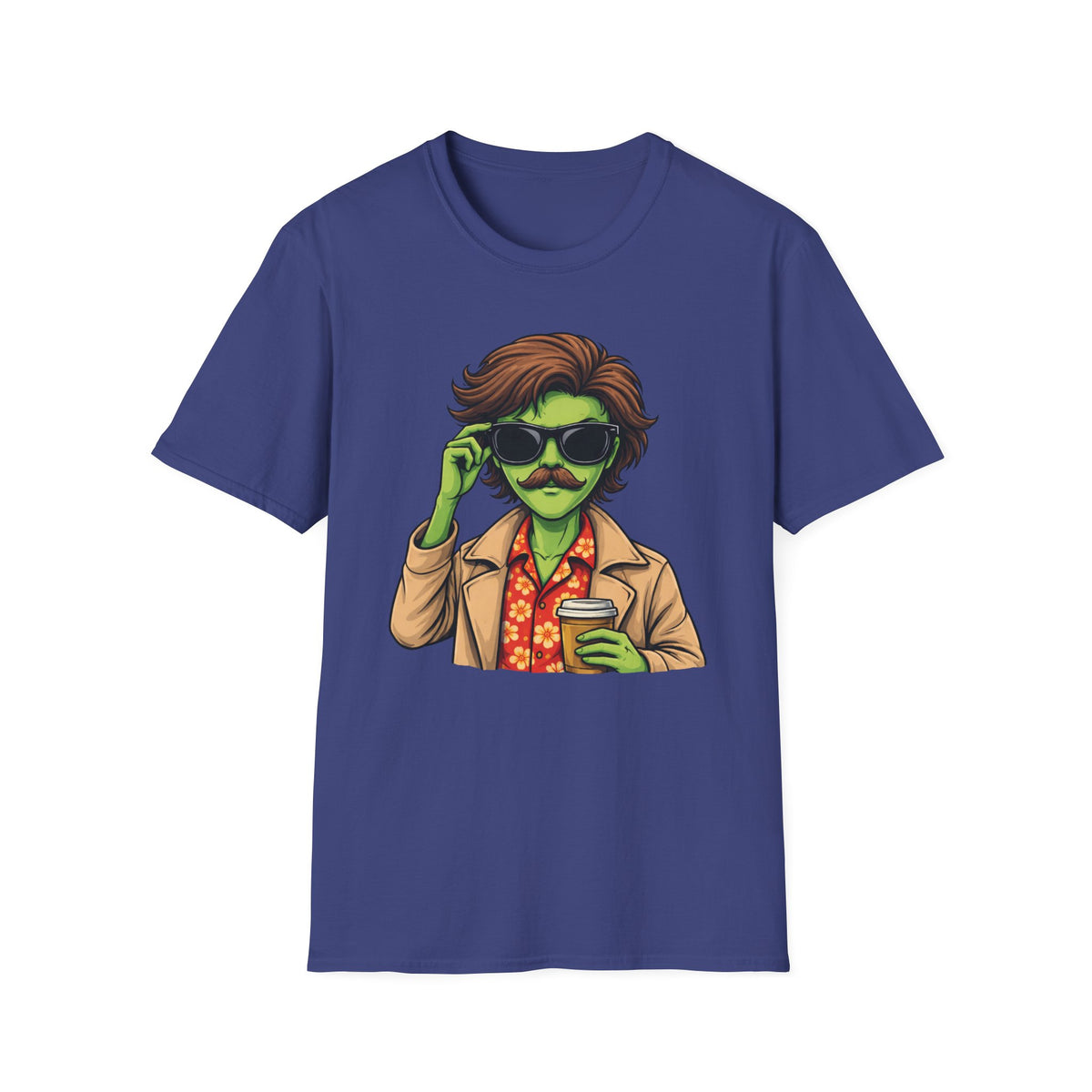 Alien Dude T‑Shirt — Retro Green Alien with Sunglasses & Mustache