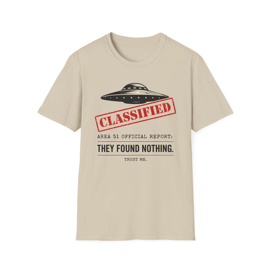 Classified UFO T-Shirt — 'They Found Nothing' Alien Conspiracy Tee