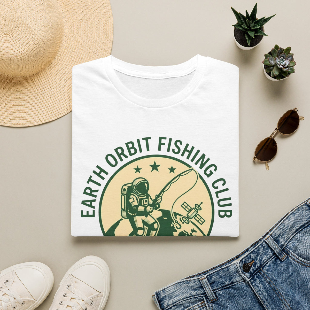 Earth Orbit Fishing Club T-Shirt — Astronaut Fishing Graphic Tee