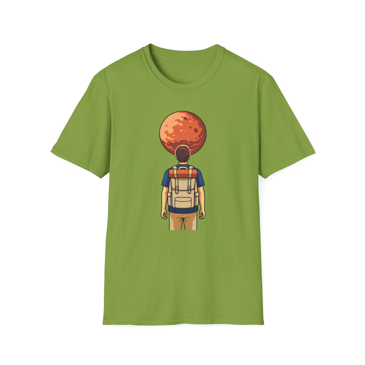 Adventure Backpacker T‑Shirt — Traveler Gazing at Red Planet Graphic