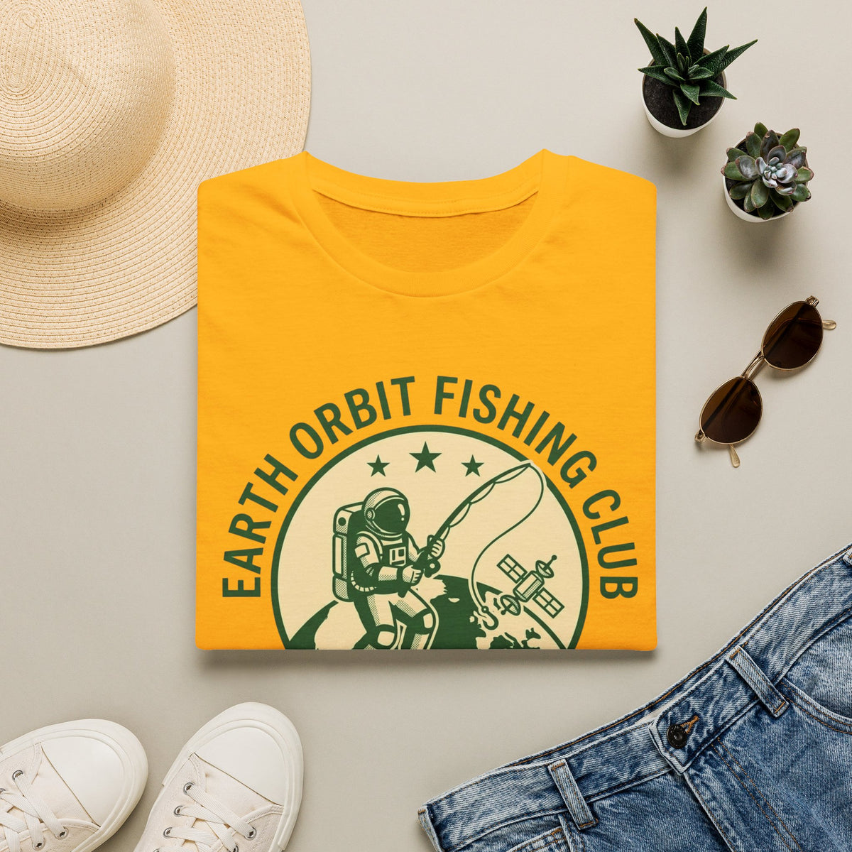 Earth Orbit Fishing Club T-Shirt — Astronaut Fishing Graphic Tee