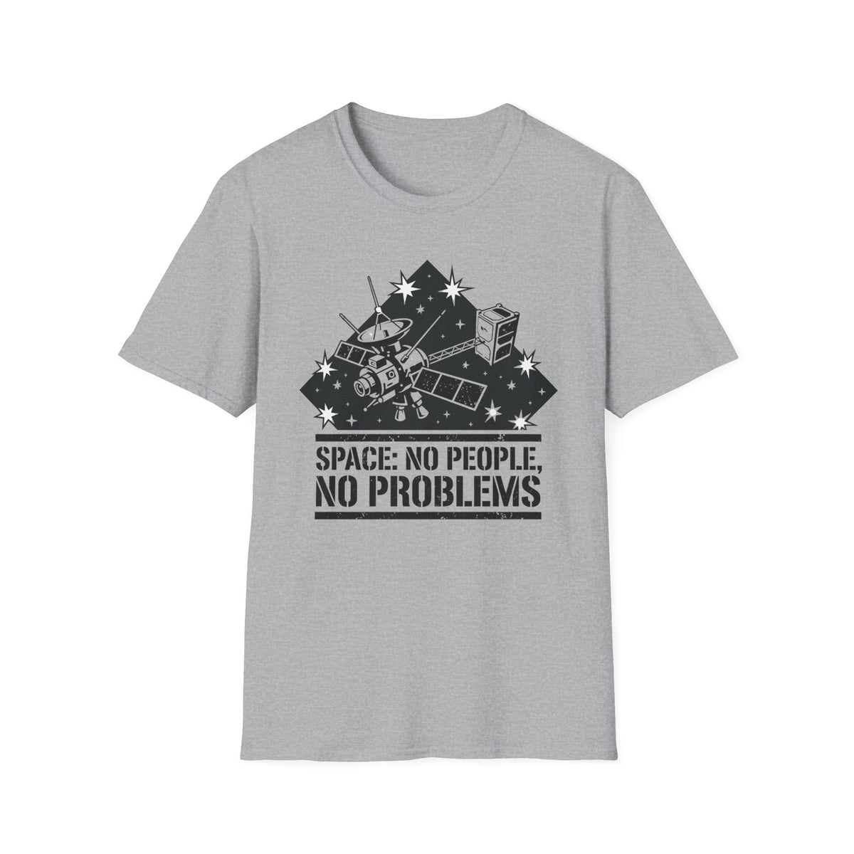 Space T-Shirt — “Space: No People, No Problems” Retro Satellite Graphic