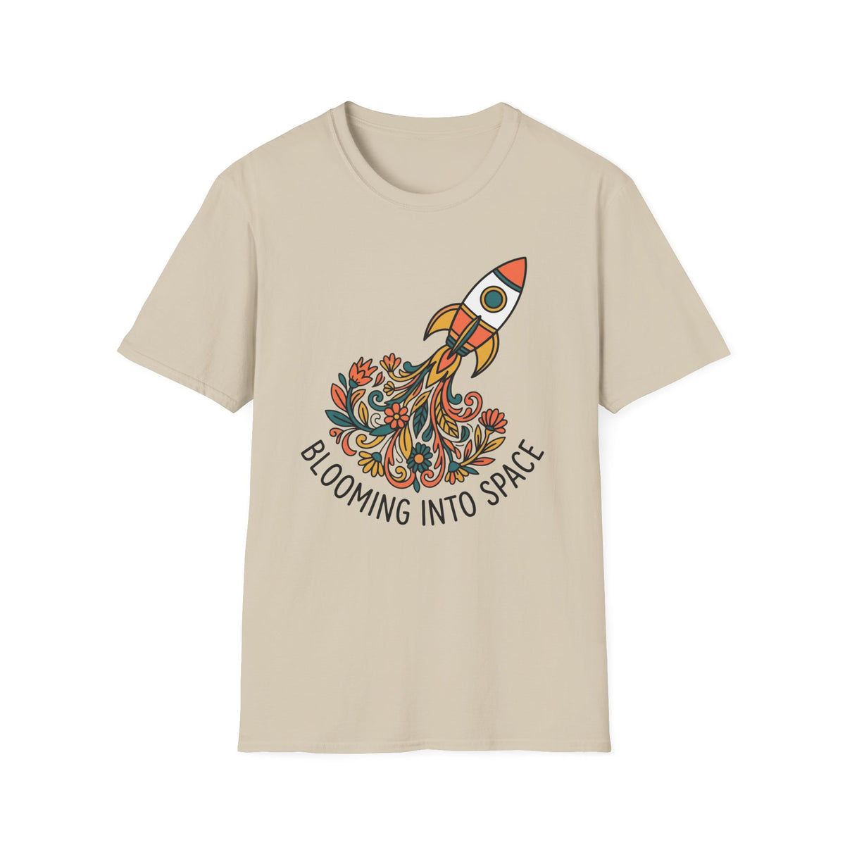 Blooming Into Space T-Shirt — Floral Rocket Graphic Tee