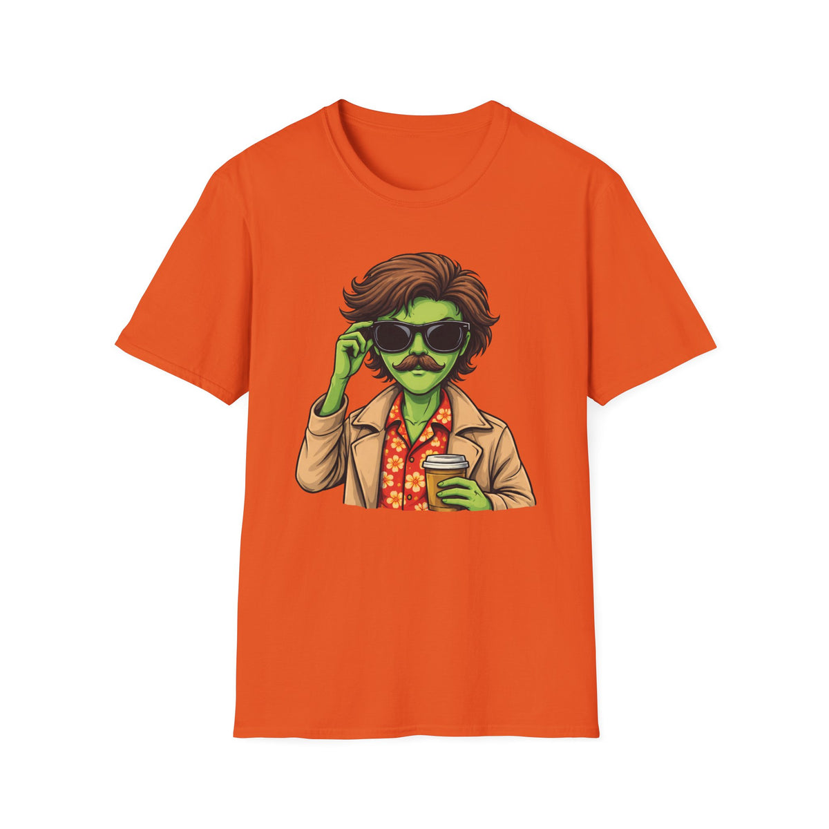 Alien Dude T‑Shirt — Retro Green Alien with Sunglasses & Mustache