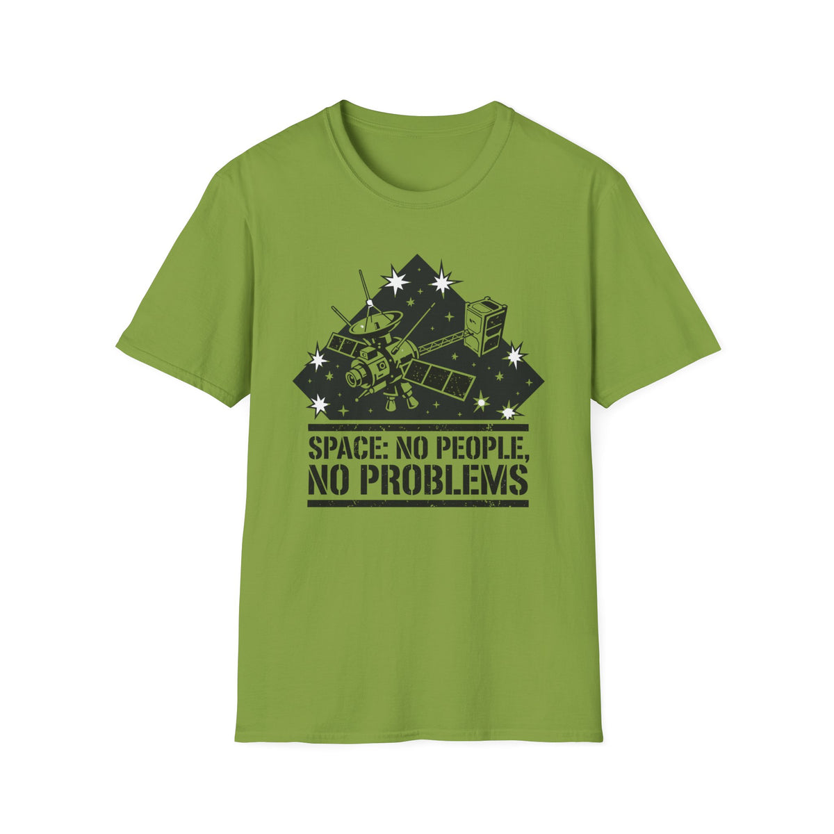 Space T-Shirt — “Space: No People, No Problems” Retro Satellite Graphic