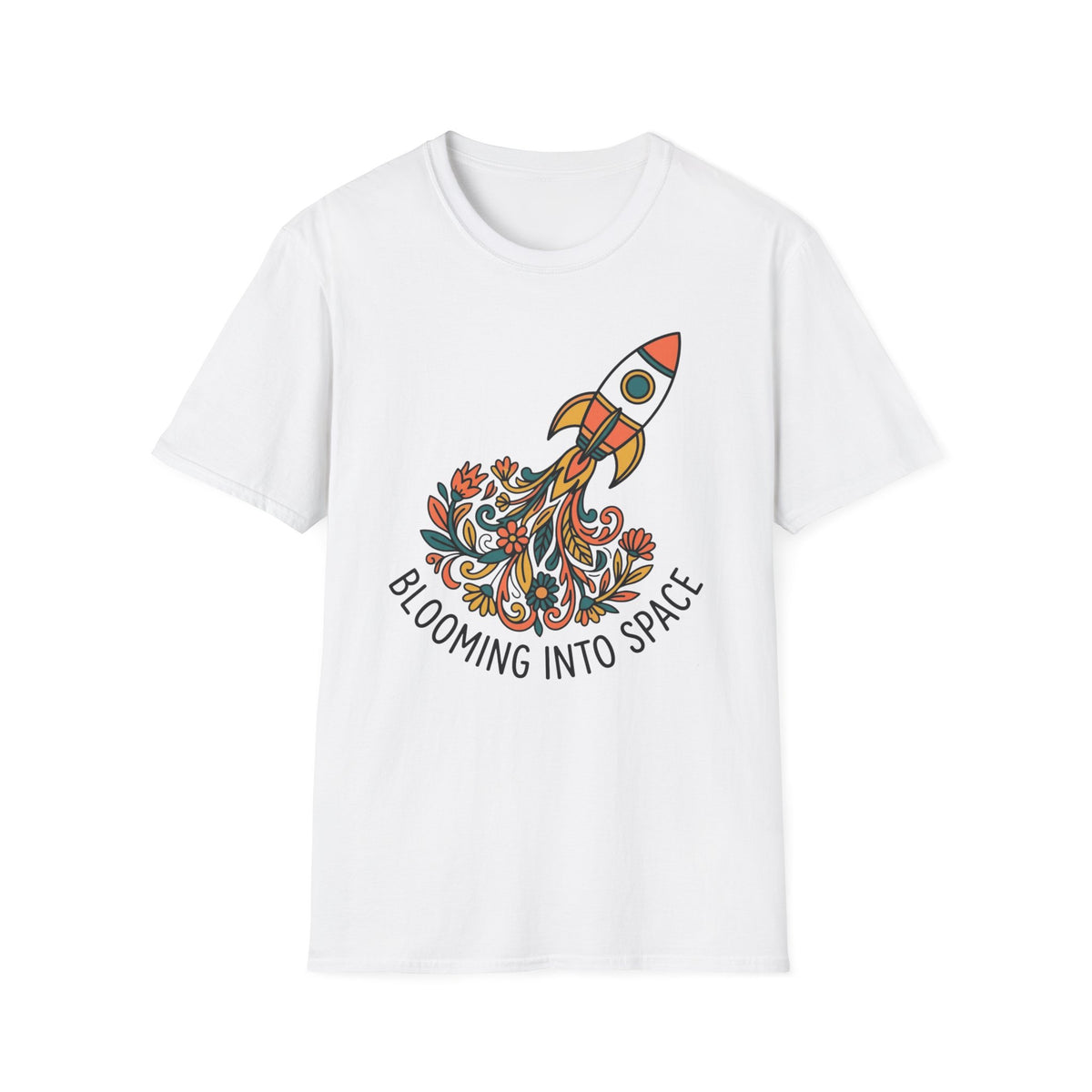 Blooming Into Space T-Shirt — Floral Rocket Graphic Tee