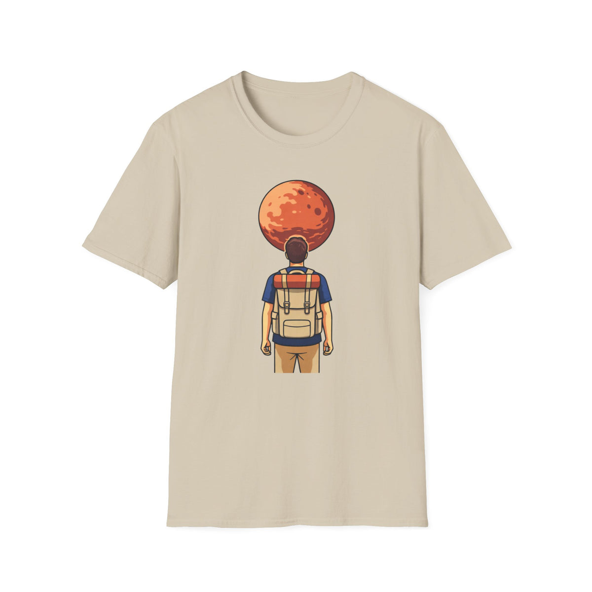 Adventure Backpacker T‑Shirt — Traveler Gazing at Red Planet Graphic