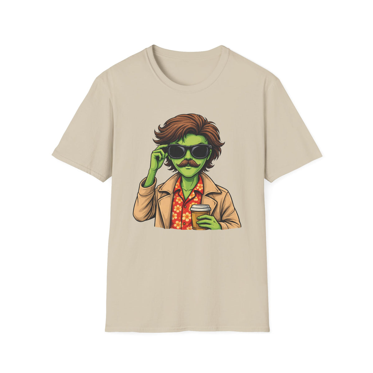 Alien Dude T‑Shirt — Retro Green Alien with Sunglasses & Mustache