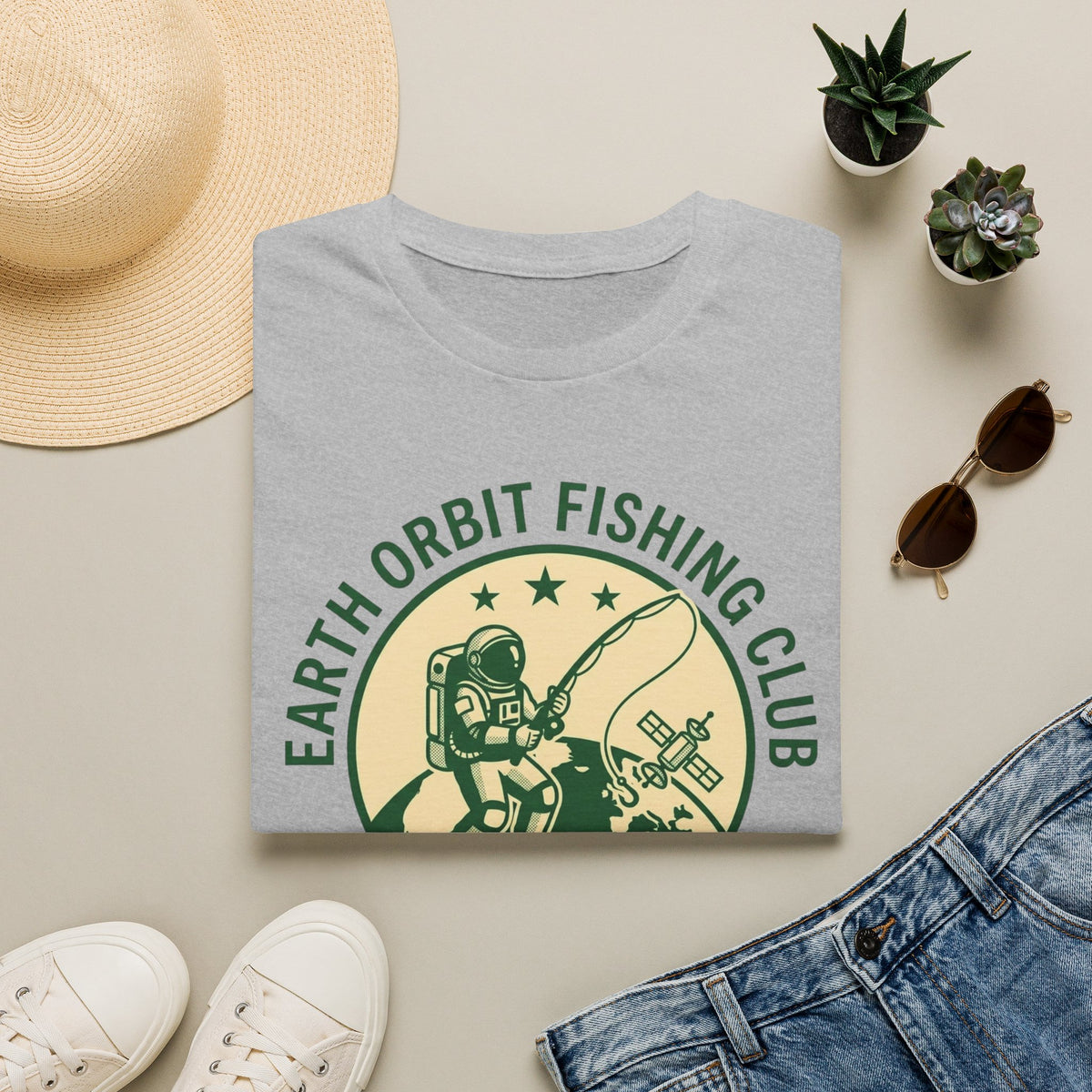 Earth Orbit Fishing Club T-Shirt — Astronaut Fishing Graphic Tee