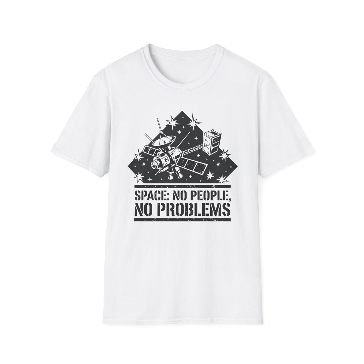Space T-Shirt — “Space: No People, No Problems” Retro Satellite Graphic