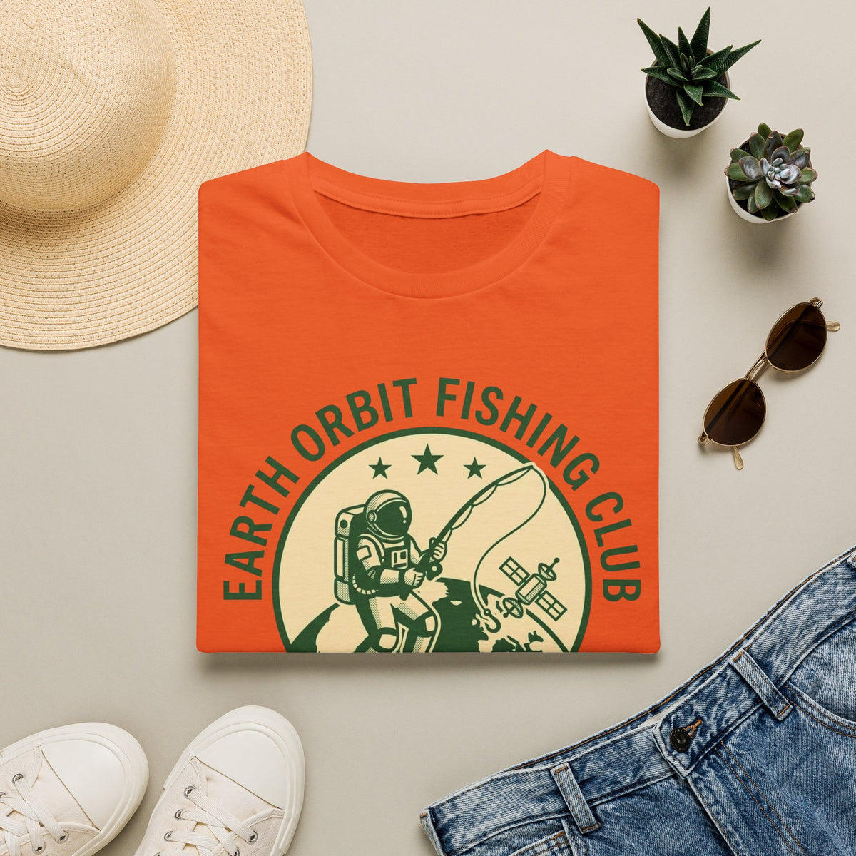 Earth Orbit Fishing Club T-Shirt — Astronaut Fishing Graphic Tee