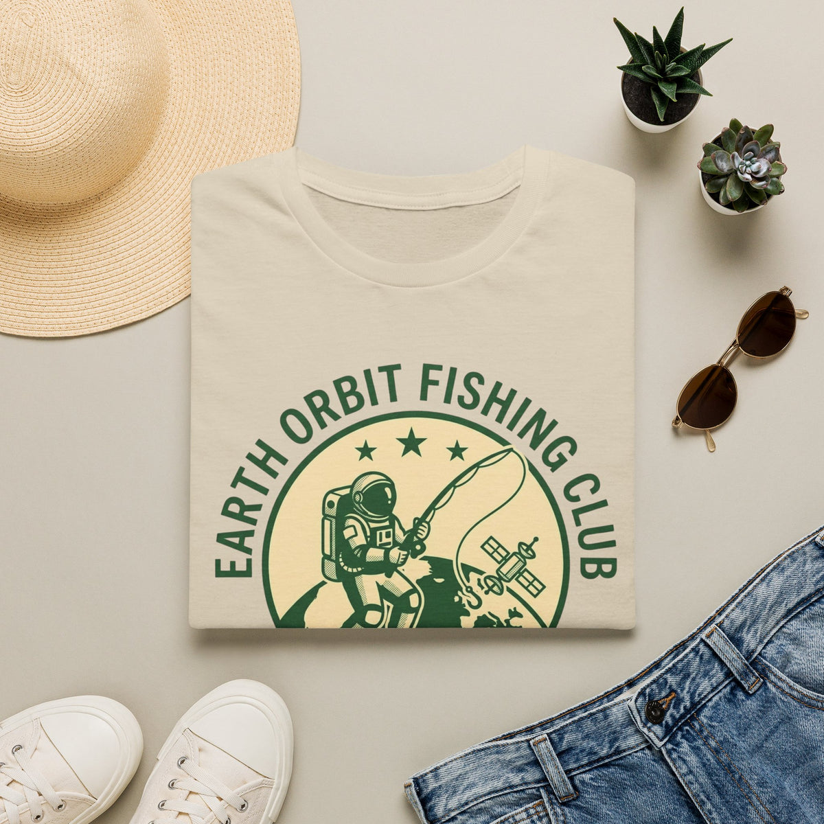 Earth Orbit Fishing Club T-Shirt — Astronaut Fishing Graphic Tee
