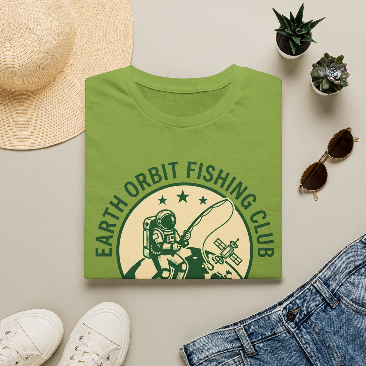 Earth Orbit Fishing Club T-Shirt — Astronaut Fishing Graphic Tee