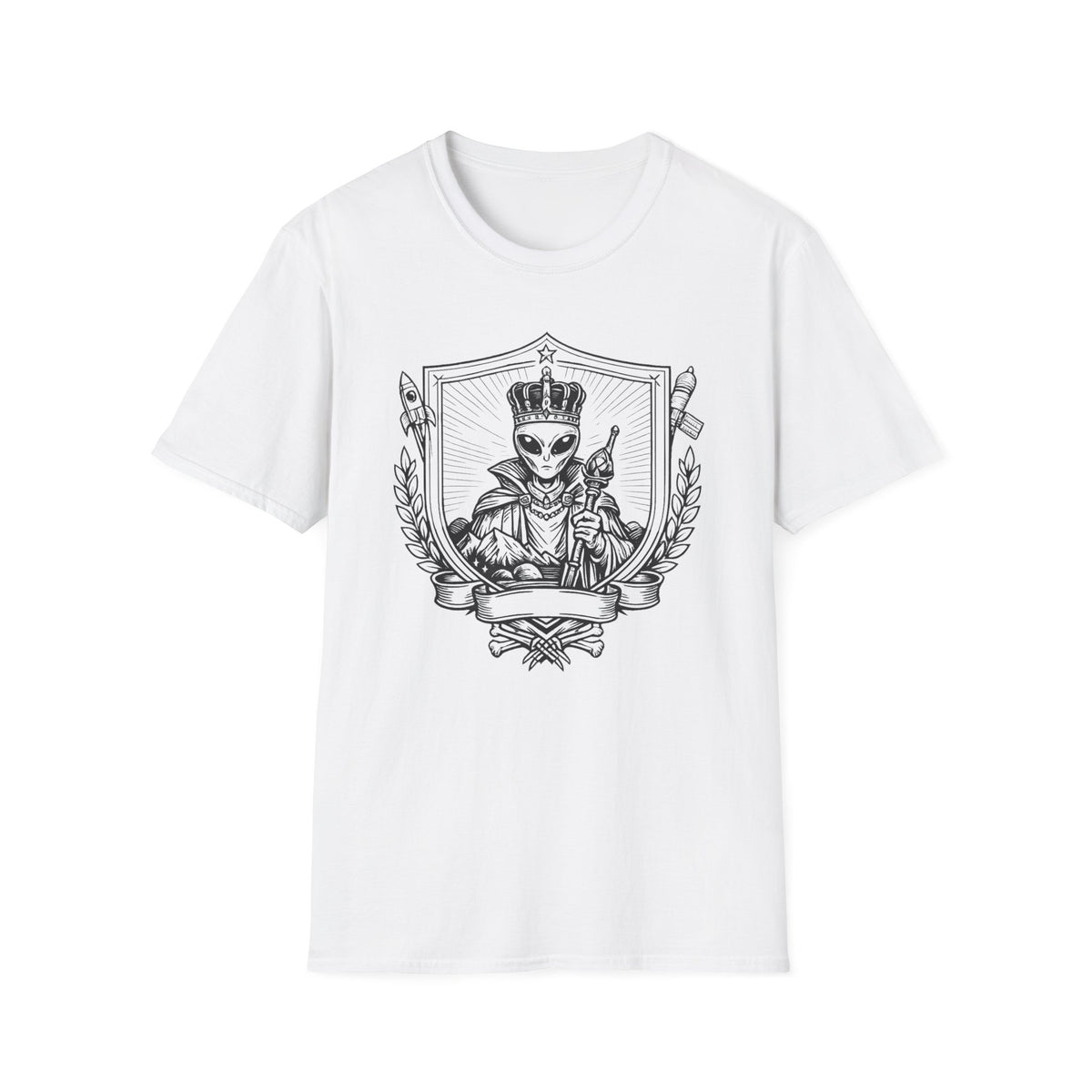 Alien King Graphic Tee — Regal Extraterrestrial Illustration Shirt
