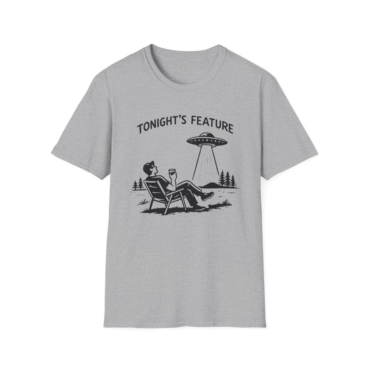 T-Shirt — “Tonight’s Feature” UFO Alien Abduction Graphic Tee