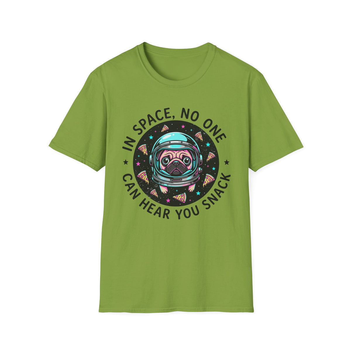 T‑Shirt — “In Space, No One Can Hear You Snack” Pug Astronaut Graphic Tee