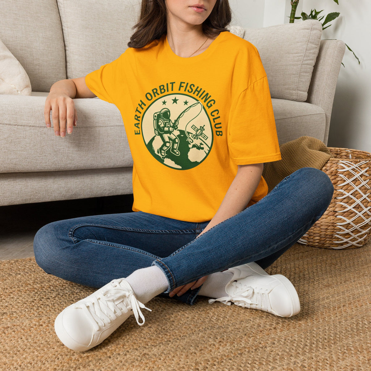 Earth Orbit Fishing Club T-Shirt — Astronaut Fishing Graphic Tee