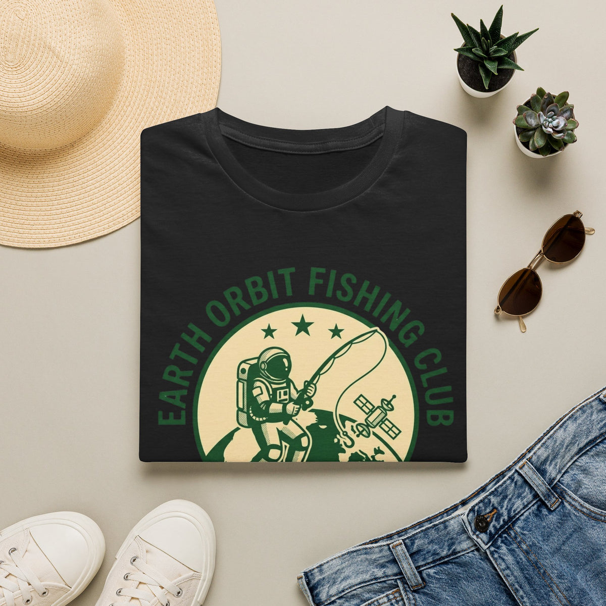 Earth Orbit Fishing Club T-Shirt — Astronaut Fishing Graphic Tee